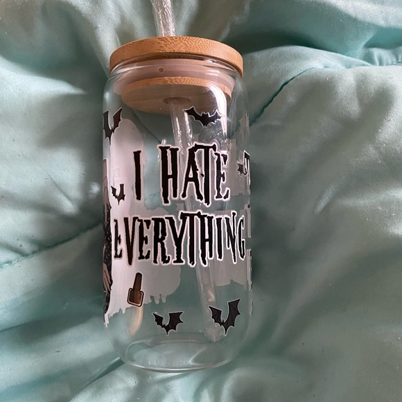 Glass with straw wednesday themed - Picture 2 of 3